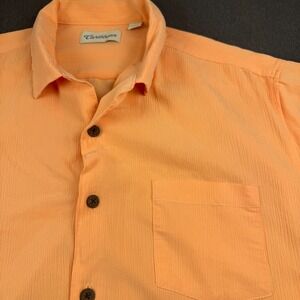 Caribbean Mens‎ Orange Textured Short Sleeve Button Up Shirt XL